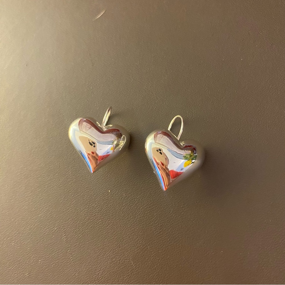 Vintage silver toned costume jewelry puffy heart earrings